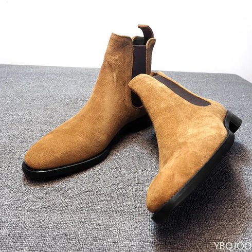 Elegant Velvet Chelsea Boots for Men - Stylish Ankle Dress Footwear